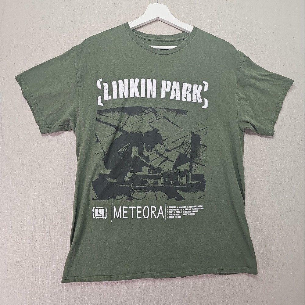 Linkin Park Meteora Mens L (Label XXL) Tracklist Tee Official Merch Olive Green